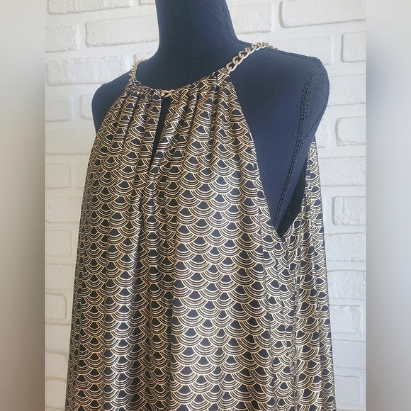 Michael Kors Chain Halter Dress Bergalia Black Gold Foil Art Deco Size Large - Picture 17 of 17